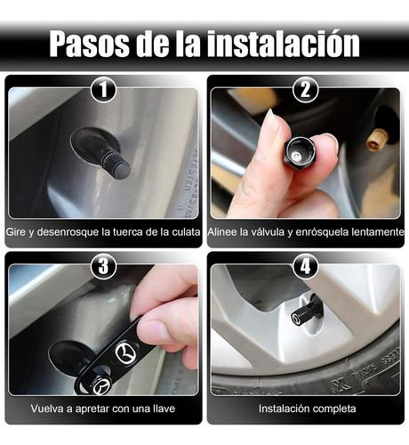 Tapones Vlvula Llanta Con Llavero Para Mazda, Negro Foto 5