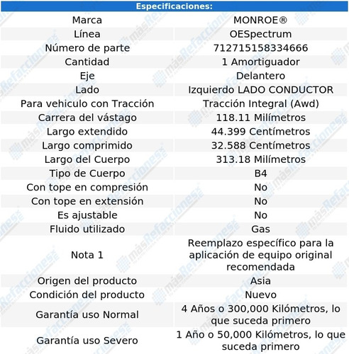 Amortiguador Oespectrum Gas Conductor Del Fx35 Awd 09-12 Foto 3