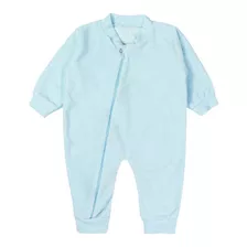 Macacão Longo Para Bebê Em Plush Azul Claro Com Zíper