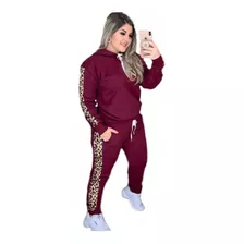 Conjunto Feminino Calça Blusa Animal Print Onça Moletom 