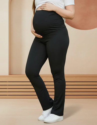 Calça Flare Gestante Alta Sustentação Grávida Maternidade Preto G