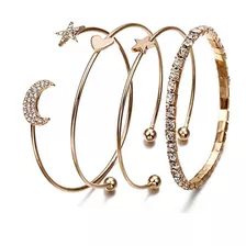 Pulsera De Mujer Kit Luna, Estrella, Corazon Fashion Chic