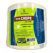 Kit 4 Rolo Fita Crepe 24mmx50m Adesivo Uso Geral 