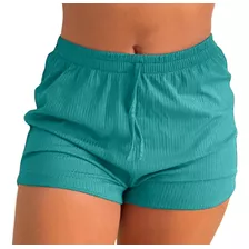 Short Feminino Curto Soltinho Canelado Moda Praia Verão 