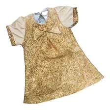 Vestido Infantil Dourado Trapézio Casual Festa Ano Novo