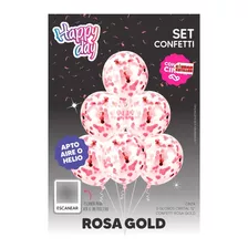 Globos Happy Day Confetti Rosa Gold X5 Uni - Ciudad Cotillón