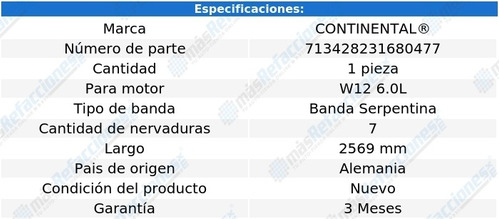 Banda Serpentina 2569 Mm Phaeton W12 6.0l 04-06 Continental Foto 8