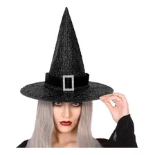 Chapéu Bruxa Feiticeira Adulto Infantil Halloween C/ Glitter Cor Preto