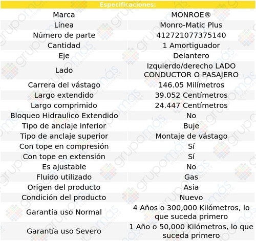 1 Amortiguador Izq/der Del Monro-matic Plus Samurai 86-95 Foto 3