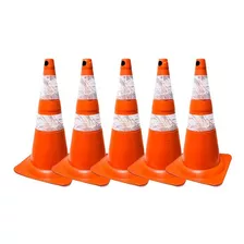 Kit 5 Cone Sinalização Refletivo Pvc 75cm Laranja Transito