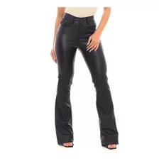 Calça Couro Flare Feminina Cintura Média Preto Consciê 22986