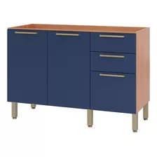 Balcão Gabinete Beatriz 120cm Para Pia Freijó/azul Cor Azul-escuro