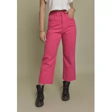 Calça Sarja Reta Colorida Na Cor Rosa Dialogo Jeans Feminino