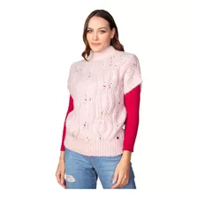 Colete Feminino Biamar Em Tricot Com Gola Média Rosa Claro