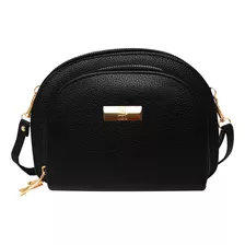 Bolso Bandolero Con Textura 3 Compartimentos Mujer Casual Acabado De Los Herrajes Dorado Color Negro Correa De Hombro Negro