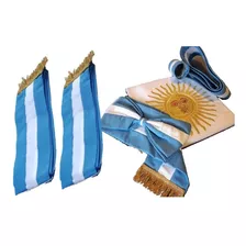 Bandera Argentina Con Moño, Tahalí Y Dos Bandas Ceremonia 