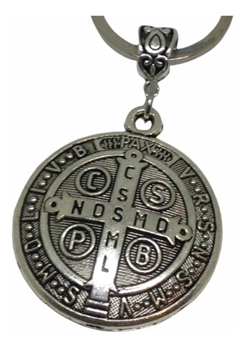 San Benito   Medalla Llave 6cm Plata Tibetana