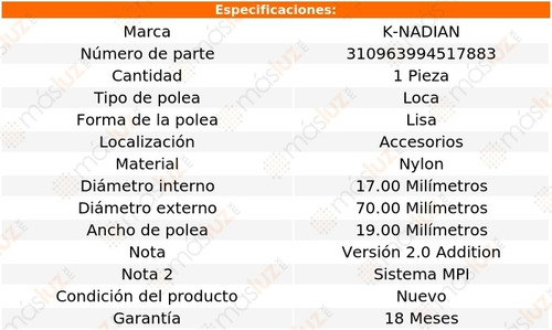 Polea Lisa Nylon Volvo S40 L4 2.0l 11 K-nadian Foto 3