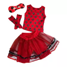 Fantasia Lady Bug Infantil Com Luva E Máscara Festa Joaninha