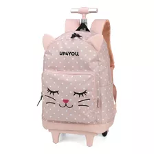 Mochila Rodinhas Com Alça Luxcel Up4you Gatinha Rosa