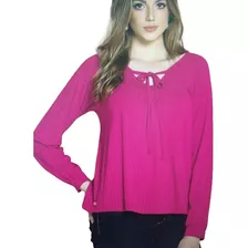 Blusa Bata Malha Manga Longa Rosa Pink Quintess M