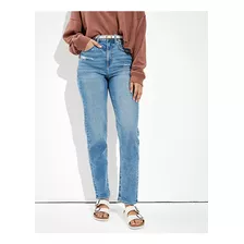 Ae Stretch Straight Mom Jeans Fresh Blue