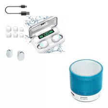 Kit Audífonos Bluetooth F9 Blancos Y Bocinita Portátil Azul