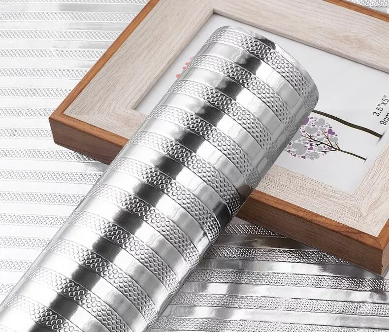 Papel Aluminio Adhesivo Rayas Plateadas- 5 Metros X 60cm