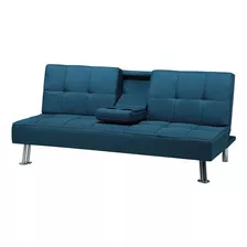 Sofá Cama Azul Con Posa Vasos Living Sillón Tienda Max