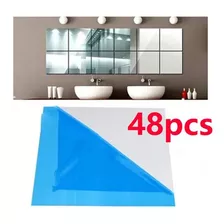 48 Unidades Auto-adesivo Quadrado Banheiro Espelho Telha Par