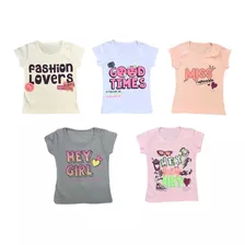 Kit 5 Blusa Manga Curta Tam 1-14 Para Meninas Infantil 