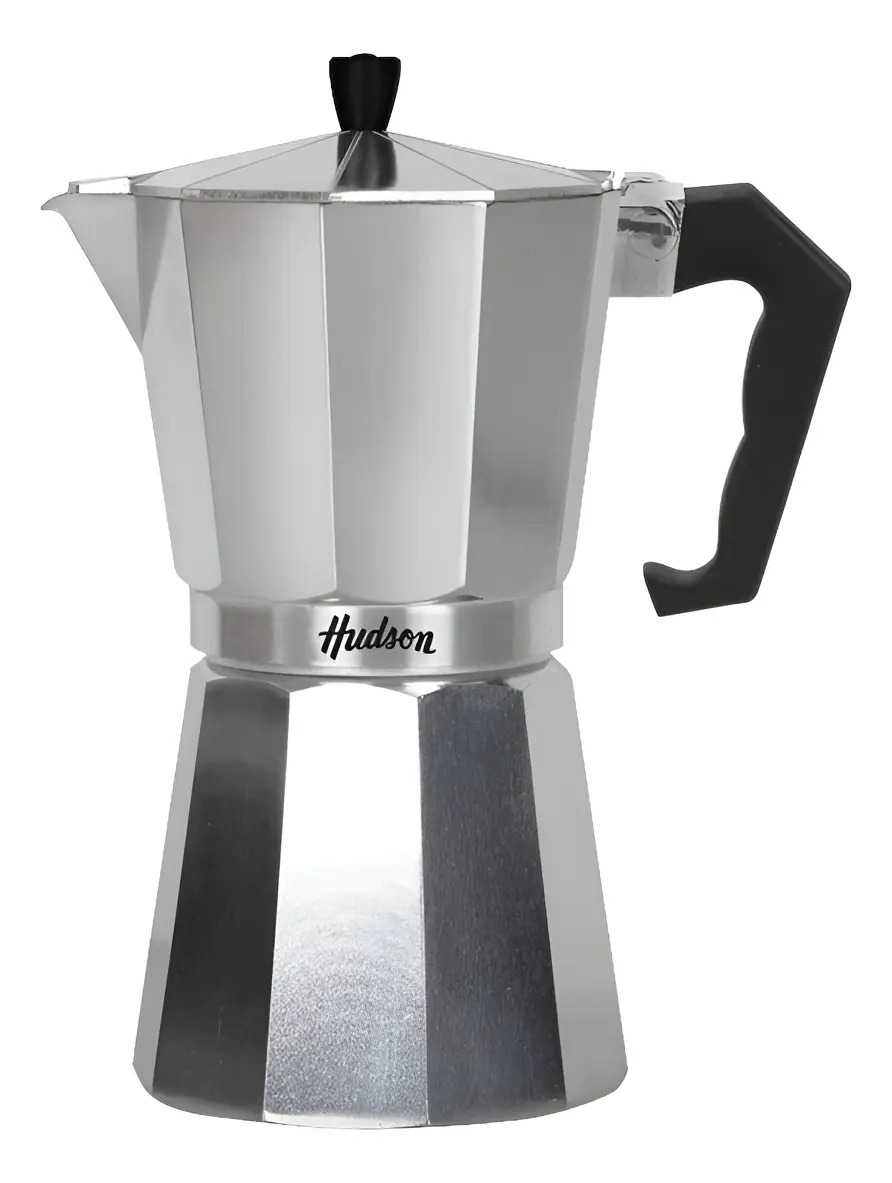 Cafetera Aluminio Pulido Hudson Tipo Italiana 9 Tazas  Gris