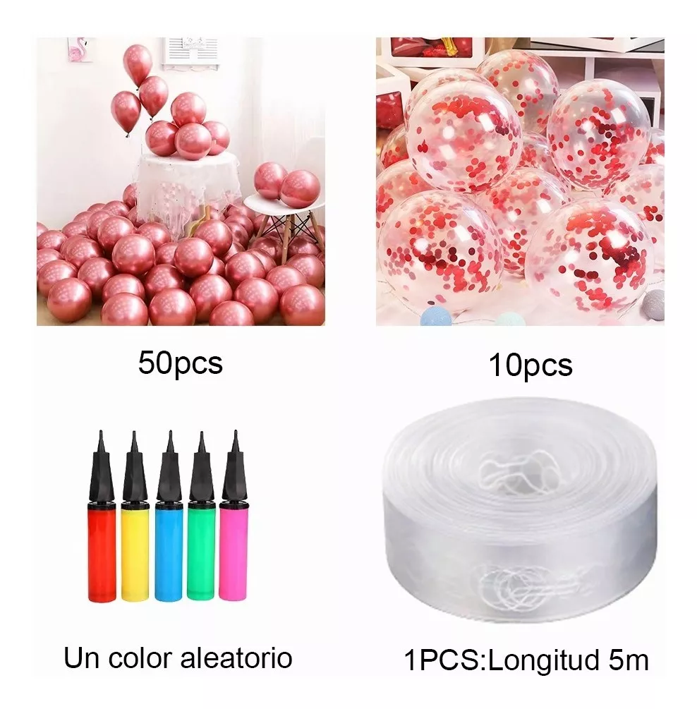 50 Globos Color Metalizados Y 10 Globos Confetti Y Accesorio