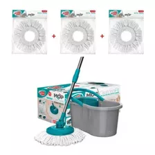 Mop Girátorio Fit Esfregão C 3 Refil Microfibra - Flashlimp