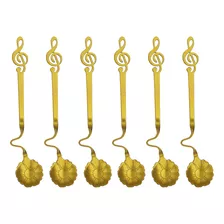 Set X6 Cucharitas Postre 15cm Gold Nota Musical Cuchara Hdr