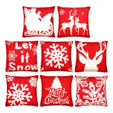 Boao 8 Piezas De Fundas De Almohada De Navidad De Lino Rojo