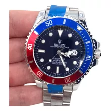 Relógio Rolex Submariner Prata Com Preto Misto Bisel Azul