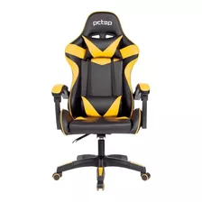 Cadeira De Escritório Pctop Strike 1005 Gamer Ergonômica Preta E Amarela Com Estofado De Couro Sintético