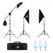 Kit Softbox C/ 3° Ponto De Luz Completo Com 3x Lâmpadas 150w 220v