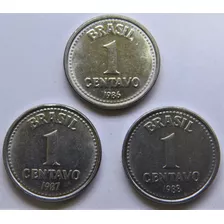 Moedas De 1 Centavo De 1986, 1987 E 1988 (3 Moedas)