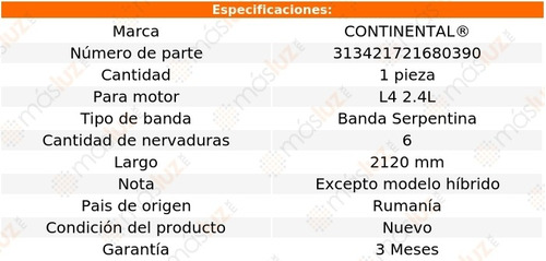 Banda 2120 Mm Acc Optima Para Kia L4 2.4l 14/15 Continental Foto 5