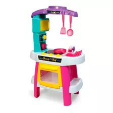 Cozinha Infantil Rosa Com Fogao Microondas Coifa + 8 Itens