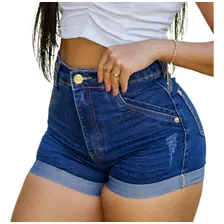 Short Jeans Bainha Dobrada Com Detalhes Em Puído