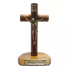 Crucifixo Católico São Bento Religioso Cruz Pedestal 12cm