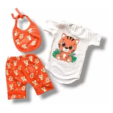 Conjunto Trio Bebe Tigre Naranja