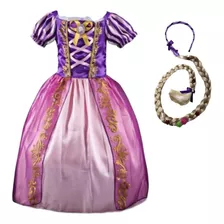 Vestido Fantasia Infantil Rapunzel Enrolados + Trança