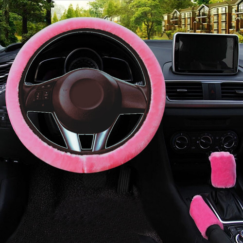 Kit Funda Cubre Volante De Felpa Accesorio Rosa Auto Mujer Foto 2