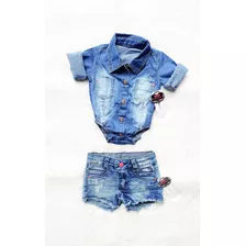 Camisa Body Jeans E Short Infantil Menina Bebê Estilosa!