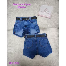 Short Jeans Feminino C/ Cinto Camuflado Com Lycra Lançamento