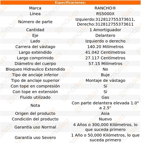 (1) Amortiguador Del Rs5000x Der O Izq H2 03/09 Foto 2